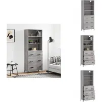 vidaXL Hoge Kast - Hoge Kasten - Dressoir - Buffetkast - Hoge kast 69-5x34x180 cm bewerkt hout grijs sonoma eikenkleurig