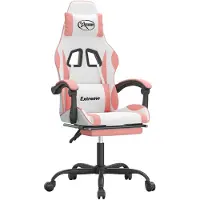 vidaXL Gamestoel draaibaar met voetensteun kunstleer wit en roze