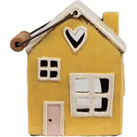 Clayre & Eef Waxinelichthouder Huis 16x10x18 cm Geel Keramiek Theelichthouder Geel Theelichthouder