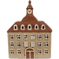 Clayre & Eef Waxinelichthouder Huis 20x10x26 cm Beige Bruin Keramiek Theelichthouder Beige Theelichthouder