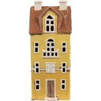 Clayre & Eef Waxinelichthouder Huis 11x9x25 cm Geel Bruin Keramiek Theelichthouder Geel Theelichthouder