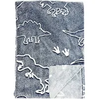 Dutch decor DINO - Plaid 100x150 cm - met Glow in the Dark Dino's - Smoked Pearl - grijs