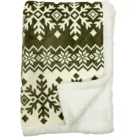 Dutch decor SVEN - Plaid 140x180 cm - fleece deken met sherpa en nordic print - Martini Olive - groen met wit