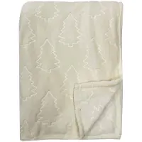 Dutch decor PINAR - Plaid 150x200 cm - fleece deken met dennenbomen - Snow white - wit