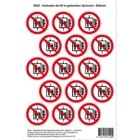 Stickerkoning Pictogram sticker P020 - Verboden de lift te gebruiken bij brand - Ø 50mm - 15 stickers op 1 vel