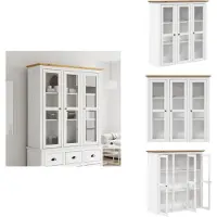 vidaXL Kast Met Glazen Deuren - Kasten Met Glazen Deuren - Welsh Dressoir Bovenstuk - Vitrinekast - Kast met glazen deuren BODO massief grenenhout wit en bruin