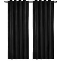 Kamyra Set van 2 Gordijnen Verduisterend - met Plooiband & Isolerend - Gordijnroede, Gordijn - 140x245 cm - Fluweel - Zwart
