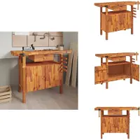 vidaXL - Werkbank - met - lade - en - bankschroeven - 124x52x83 - cm - massief - acaciahout