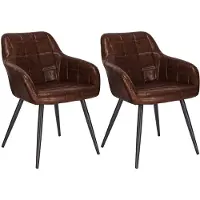 Kamyra Set van 2 Kunstleren Stoelen - Leren Eetkamerstoelen/Keukenstoelen met Armleuning - Donkerbruin/Bruin, 40 x 55 x 43 cm (zitting)