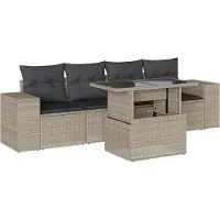 vidaXL 5-delige Loungeset met kussens poly rattan lichtgrijs