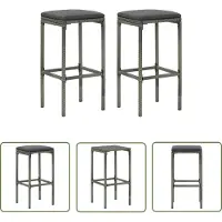 The Living Store Barkrukken - Barstoelen - Barkrukken met kussens 2 st poly rattan grijs - Bistro Stoelen - Outdoor Meubilair - Tuinset