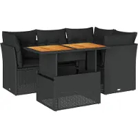 vidaXL 5-delige tuinmeubelset met kussens, zwart, polyrotan