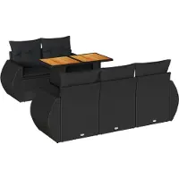 vidaXL 6-delige Loungeset met kussens poly rattan zwart