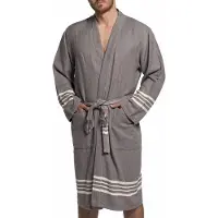 Lalay - hamam badjas Krem Sultan - dark grey - XL - dames heren badjas - sauna badjas - dunne badjas - 100% gekamd katoen