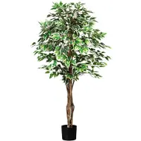 Kopu kunstplant ficus 150 cm 840 /witte bladeren natuurstam