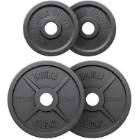 Gorilla Sports Voordeelbundel 30 kg - 2x 5 + 2 x 10 kg olympische halterschijven gietijzer zwart - 50/51 mm