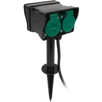 Velleman Stekkerdoos voor buiten, timer, aardspies, 2 stopcontacten met randaarde (type F), 2 klapdeksel, kabel 1.5 m, 3G1.5, IP44, zwart/groen