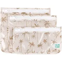 BUMKINS Clear Front Travel Bags - Reistasjes met Doorzichtig Venster - Set van 3 in 3 Formaten - Toilettasje, Make-up Etui en Reis Organizer - Met Rits - Waterdicht - Palm Daze Palmbomen - Beige