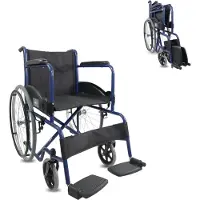 Mobiclinic Alcazaba - Rolstoel - Opvouwbare rolstoel - Afneembare rugleuning en voetensteun - Staal - Grote wielen - 46 cm - Blauw