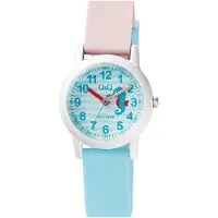 Q&Q VS49J001Y - Horloge - Analoog - Kinderen - Unisex - Plastic band - Rond - Cijfers - Kunststof - Zeepaardje -Sport - Lichtblauw - Roze - Wit - 10 ATM