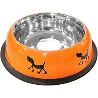 Nobleza Voerbak kleine hond - Kleine voerbak met print - RVS anti slip voerbak - Maat S - Inhoud 150 ml - Oranje