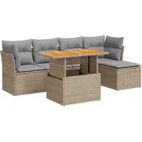 vidaXL 6-delige tuinmeubelset met kussens, beige, polyrotan
