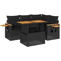 vidaXL 5-delige Loungeset met kussens poly rattan acacia zwart