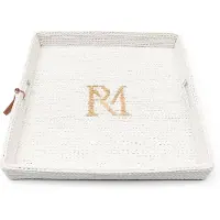 Rivièra Maison Dienblad Vierkant Wit rotan met handvaten - RM Monogram decoratief dienbald