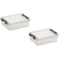 Sunware 6x stuks q-line opberg box/opbergdoos - 1 liter - 20 x 15 x 6 cm - kunststof - opslagbox - transparant/zilver
