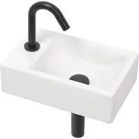 Plieger Houston & Lupo 2.0 fonteinpack m. fontein m. kraangat links, bak rechts 37x23cm incl. toiletkraan zwart, design afv.plug + sifon wit/zwart 1204007