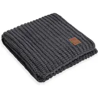 Knit Factory Cody Gebreid Plaid - Woondeken - plaid - Wollen deken - Kleed - Wollen plaid - Antraciet - 160x130 cm