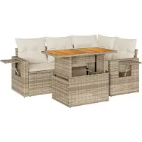 vidaXL 5-delige Loungeset met kussens poly rattan beige