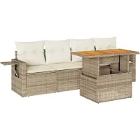 vidaXL 5-delige Loungeset met kussens poly rattan beige