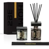 2BEHOME Geurkaars & Geurstokjes Giftset - Wooden Luxury Collection - Sandalwood - Geschenkset - Zwart