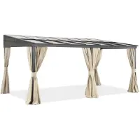 Garden Point Aluminium terrasoverkapping 3 x 5 m Tarragona met beige gordijnen