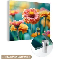MuchoWow Glasschilderij 160x120 cm - Schilderij acrylglas - Bloemen - Kleurrijk - Natuur - Gerbera - Foto op glas - Muurdecoratie woonkamer - Wanddecoratie slaapkamer - Schilderijen