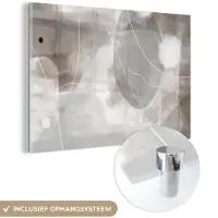 MuchoWow Glasschilderij 90x60 cm - Schilderij acrylglas - Verf - Grijs - Line art -Abstract - Foto op glas - Muurdecoratie woonkamer - Wanddecoratie slaapkamer - Schilderijen