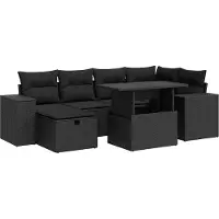 vidaXL 8-delige Loungeset met kussens poly rattan zwart