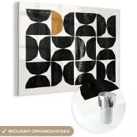 MuchoWow Glasschilderij 180x120 cm - Schilderij acrylglas - Modern - Halve cirkel - Goud - Zwart - Foto op glas - Muurdecoratie woonkamer - Wanddecoratie slaapkamer - Schilderijen
