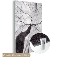 MuchoWow Glasschilderij 100x150 cm - Schilderij acrylglas - Boom - Takken - Bladeren - Mist - Foto op glas - Muurdecoratie woonkamer - Wanddecoratie slaapkamer - Schilderijen