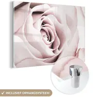 MuchoWow Glasschilderij 180x120 cm - Schilderij acrylglas - Bloemen - Roos - Roze - Botanisch - Foto op glas - Muurdecoratie woonkamer - Wanddecoratie slaapkamer - Schilderijen