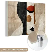 MuchoWow Glasschilderij 150x100 cm - Schilderij acrylglas - Gezicht - Abstract - Kunst - Vormen - Foto op glas - Muurdecoratie woonkamer - Wanddecoratie slaapkamer - Schilderijen