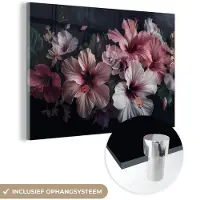 MuchoWow Glasschilderij 180x120 cm - Schilderij acrylglas - Bloemen - Hibiscus - Roze - Modern - Foto op glas - Muurdecoratie woonkamer - Wanddecoratie slaapkamer - Schilderijen
