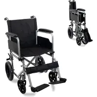 Mobiclinic , een opvouwbare en lichte rolstoel, Marseille. Uitgerust met snel te verwisselende wielen met één druk op de knop, robuust, zitbreedte 46 cm, remhendel, banden van 12 inch