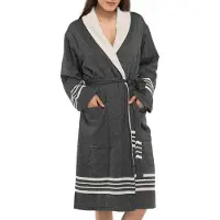 Lalay Gevoerde Hamam Badjas Krem Sultan Black - XXL - Hotelkwaliteit - Sjaalkraag - Luxe badjas - Badstof - Sauna Badjas - Ochtendjas - Badmantel