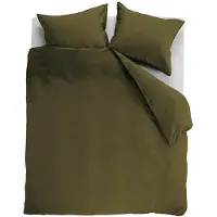 Ambiante Cotton Uni dekbedovertrek - Effen - Tweepersoons - 200x200/220 cm - Olijfgroen