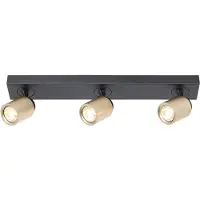 Freelight Razza plafondspot, zwart/goud, lengte 61 cm, 3-lamps. Razza, dimbaar, zwart, Woon-/ Eetkamer, metaal, Modern, halogeen spot