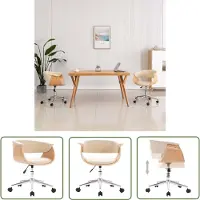 The Living Store : Draaibare bureaustoel, crème kleur, beuken hout en kunstleer