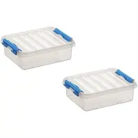 Sunware 8x stuks q-line opberg box/opbergdoos - 1 liter - 20 x 15 x 6 cm - kunststof - opslagbox - transparant/blauw