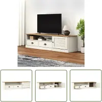 The Living Store VIGO TV meubel - 156 x 40 x 40 cm - wit - massief grenenhout - opbergruimte - metalen handgrepen